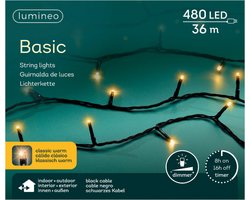Lumineo Kerstverlichting - 480 leds -classic warm wit -3600 cm - black cable - timer en dimmer