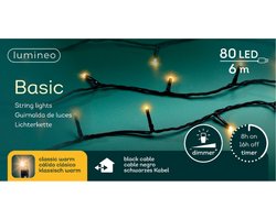 Lumineo Kerstverlichting - 80 leds -klassiek warm wit -600 cm - black cable - timer en dimmer