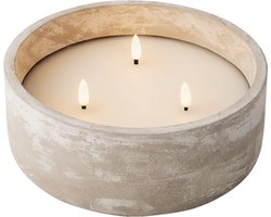 Lumineo LED kaars/stompkaars - met 3 lonten - beton grijs - D20 x H8 cm - voor buiten