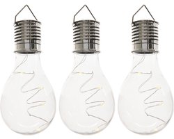 Lumineo solar hanglamp bol/peertje - 3x - transparant - kunststof - 14 cm - buitenverlichting