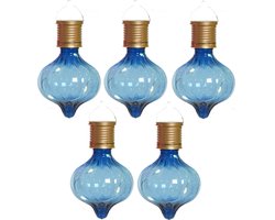 Lumineo solar hanglamp LED - 10x - Marrakech - kobalt blauw - kunststof - D8 x H12 cm