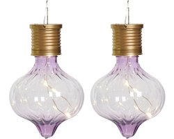 Lumineo solar hanglamp LED - 2x - Marrakech - lila paars - kunststof - D8 x H12 cm