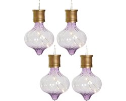 Lumineo solar hanglamp LED - 4x - Marrakech - lila paars - kunststof - D8 x H12 cm