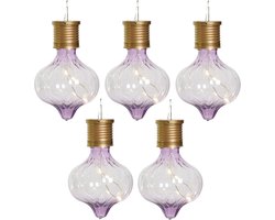 Lumineo solar hanglamp LED - 5x - Marrakech - lila paars - kunststof - D8 x H12 cm