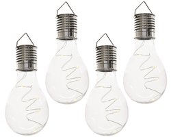 Lumineo solar lampen bol/peertje - 5x - transparant - kunststof - 14 cm - buitenverlichting - hanglamp