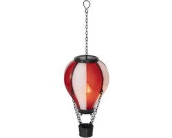 Lumineo solar luchtballon lantaarn - rood - H25 x D14 cm - kunststof - vlam effect - tuinverlichting