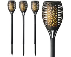 Lumineo Solar tuinlamp / fakkel / prikspot - 8x - vlameffect - zonne-energie - 49 cm