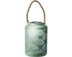 Lumineo Tuin lantaarn - solar - jade groen - D15 x H23 cm - metaal - buitenverlichting