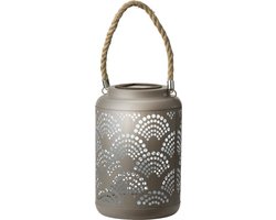 Lumineo Tuin lantaarn - solar - taupe - D15 x H23 cm - metaal - buitenverlichting