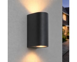 Luminize buitenlamp cilinder - moderne wandlamp buiten - Up& down - GU10 fitting- aluminium - 9,8x6,7x14,5cm - zwart