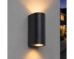 Luminize® Buitenlamp Cilinder - Wandlamp voor Buiten - Voordeur, Tuin, Schutting en Wandverlichting - Up & Down Verlichting - 2X GU10 Fitting - IP44 Lamp - 9.8x6.7x14.5cm - Zwart
