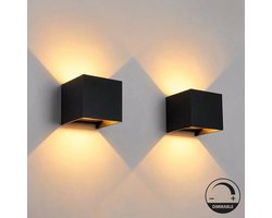 Luminize Buitenlamp dimbaar 2 stuks - Wandlamp buiten - Kubus wandlamp - Up en down light - 2700K warm licht - 12W - 1200 lumen - IP54 - LED - Zwart