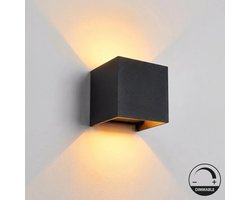 Luminize Buitenlamp dimbaar - Wandlamp buiten - Kubus wandlamp - Up en down light - 2700K warm licht - 12W - 1200 lumen - IP54 - LED - Zwart