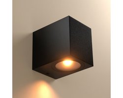 Luminize buitenlamp kubus - vierkante wandlamp buiten - GU10 fitting - aluminium - 9,5x6,6x8cm - zwart
