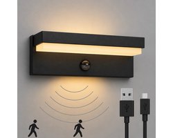 Luminize buitenlamp met bewegingssensor - solar buitenlamp oplaadbaar - draadloos op zonne-energie en USB - dag en nachtsensor - zwart