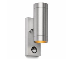 Luminize buitenlamp met bewegingssensor - wandlamp buiten met sensor - GU10 fitting - up en down light - instelbare sensor - 220V - IP44 - tuinverlichting - zilver