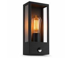Luminize Buitenlamp met bewegingssensor - Wandlamp buiten met sensor - Instelbare sensor - E27 fitting - IP44 aluminium met glas - 13x12x24 cm - Zwart