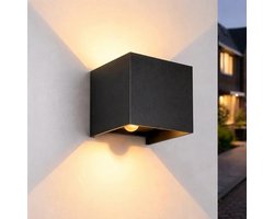 Luminize Buitenlamp met bewegingssensor - Wandlamp buiten met sensor - Kubus wandlamp - Up en down light - 2700K warm licht - 12W - 1200 lumen - IP54 - Zwart