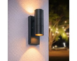 Luminize buitenlamp met schemersensor - up & down - wandlamp met dag en nacht sensor - 11x7x22cm - GU10 - zwart