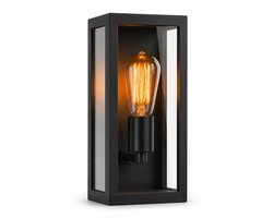 Luminize Buitenlamp met schemersensor - Wandlamp buiten - Dag en nacht sensor - E27 fitting - IP44 aluminium met glas - 14x11x25 cm - Zwart