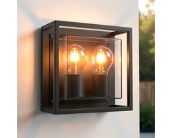 Luminize buitenlamp vierkant - wandlamp buiten - 2x E27 fitting - open frame - 20x10,5x20cm - zwart