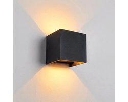 Luminize Buitenlamp - Wandlamp buiten - Kubus wandlamp - Up en down light - 2700K warm licht - 12W - 1200 lumen - IP54 - LED - Zwart