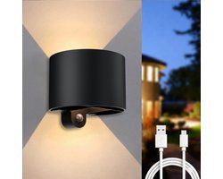 Luminize Oplaadbare buitenlamp met bewegingssensor - Aluminium - Draadloze wandlamp usb oplaadbaar - Tuinverlichting - Rond
