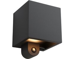 Luminize Oplaadbare buitenlamp met bewegingssensor en dag nacht sensor - aluminium - draadloze wandlamp usb oplaadbaar - zwart