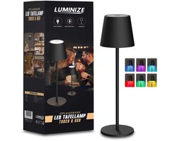 Luminize Oplaadbare tafellamp op Batterijen - Draadloos - Dimbaar - Bureaulamp - 38cm - 5200mAh - Zwart - RGB