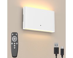 Luminize Oplaadbare wandlamp binnen - Draadloze wandlamp op accu - Dimbaar met afstandsbediening - USB oplaadbaar - Magnetisch - 18x9 cm - 2700K warm licht - Wit