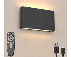 Luminize Oplaadbare wandlamp binnen - Draadloze wandlamp op accu - Dimbaar met afstandsbediening - USB oplaadbaar - Magnetisch - 18x9 cm - 2700K warm licht - Zwart