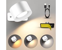 Luminize Oplaadbare wandlamp - Draadloze wandlamp op accu - Dimbaar - 3 lichtkleuren - Touch - 360 graden draaibaar - USB-C - Wit