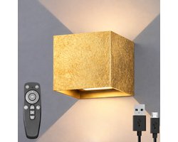 Luminize® Oplaadbare wandlamp Goud - Dimbaar met Afstandsbediening - Nachtlampje - Draadloos - Wandlamp Op batterijen accu - Goud