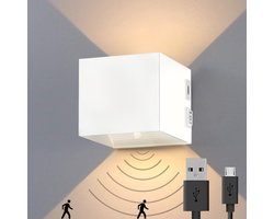Luminize® oplaadbare wandlamp met bewegingssensor - draadloze wandlamp op accu - trapverlichting - nachtlampje - aluminium - wit