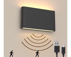 Luminize® Oplaadbare Wandlamp op Accu Draadloos - met Bewegingssensor - Aluminium - 2700K - 18x9cm - met Batterijen Indicator
