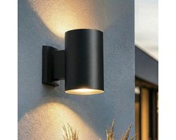 Luminize Solar wandlamp up down cilinder - met dag en nachtsensor - aluminium - 2700K – zwart
