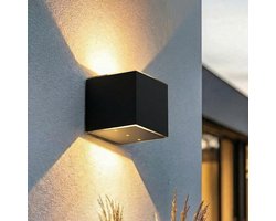 Luminize Solar wandlamp up down kubus vorm - met dag en nachtsensor - draadloos – aluminium - 2700K - zwart