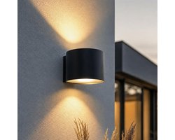 Luminize Solar wandlamp up down rond - met dag en nachtsensor - draadloos - aluminium - 2700K - zwart