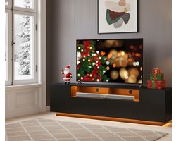 Luminous LED TV-meubel 170 cm – Modern Zwart Entertainmentmeubel met 20 Kleuren LED-verlichting, Open Planken en Kasten – TV Kast voor 50 tot 75 inch – Stijlvol en Robuust Televisiemeubel Depauwwonen