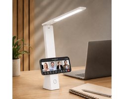 Lumirex Bureaulamp - Draadloos & Netstroom - LED - Dimbaar - Wit & Warm Licht - 9 Lichtstanden - 3 Kleuren - Leeslamp - Wit