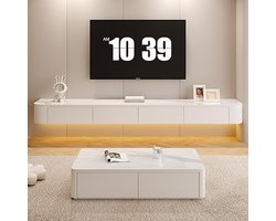 LumiShelf Texture 200 cm Zwevend TV Meubel met Deuren en Lades – Minimalistische Wandkast met Kabelbeheer en Grote Opbergruimte – 200 x 24 x 20 cm