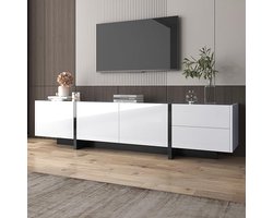 LumiVera Luxe TV Meubel 190 x 35 x 45 cm – Modern Hoogglans TV Dressoir met Lades en Deuren, Ruim Opbergmeubel voor Woonkamer en Eetkamer – Wit/Zwart Design – Casa Dorada