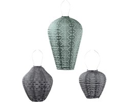 Lumiz Solar Buitenlamp - Buitenverlichting - Lampion - Buitenverlichting zonne energie - Solar Tuinverlichting - Anima Set - 3 stuks - Donker Grijs - Sage Green