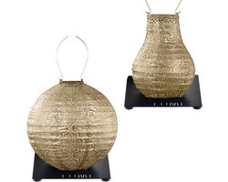 Lumiz Solar Buitenlampionnen Monterosso Set - Bulb lampion - Rond lampion inclusief 2 metalen platen - Goud