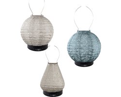 Lumiz Solar Tafellamp Walvis Bay Set - Tuinverlichting - Zonne energie - Oplaadbaar - inclusief 3 metalen small ringen - Licht Taupe - Grijs Blauw