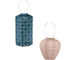 LUMIZ Solar Tuinverlichting - Tuinverlichting op zonne energie - Tuinverlichting - Buitenlampjes - Tuinverlichting op zonneenergie - Buitenverlichting - Buitenlamp - Decoratie - Pioenroos Set - 2 stuks - Petrol - Roze