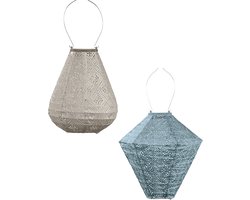 LUMIZ Solar Tuinverlichting - Tuinverlichting op zonne energie - Tuinverlichting - Buitenlampjes - Tuinverlichting op zonneenergie - Buitenverlichting - Buitenlamp - Decoratie - Hortensia Set - 2 stuks - Licht Taupe - Grijs blauw