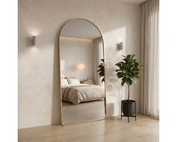 Lumoire Passpiegel - 180x80 cm - Wandspiegel - Modern - Kleedkamer Spiegel - Staande Spiegel met Metalen Rand - Kleur: Goud