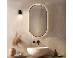 Lumoire® Spiegel Met Verlichting - 50 x 90 CM Ovaal - Badkamerspiegel - Zwarte Rand