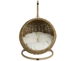 Lumors Kattenhangstoel - Naturel/Wit - Zeegras/Staal - 45x60x75cm - Tot 8 kg - Incl. Kussen